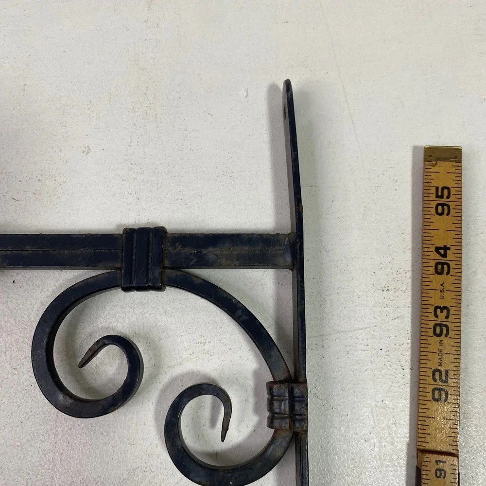 Vintage Wrought Iron Scroll Hanging Plant Brackets Black Set of 4 9 Inch Depth